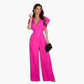 Women’s Wide Leg Jumpsuit with V-Neck and Short Sleeves