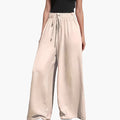 Women’s Wide Leg Pants with Elastic Waist and Pockets – Pull-On Full-Length Pants