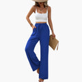 Women’s Wide Leg Summer Pants with Elastic Waist – Pull-On Full-Length Pants