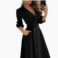 Women’s Wrap Dress with Belt, Long Sleeves, and Side Pockets