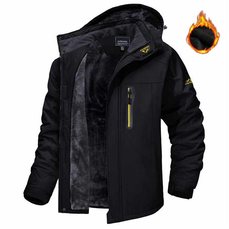 Man in a fleece-lined hooded winter parka