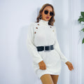 Woman in turtleneck sweater dress