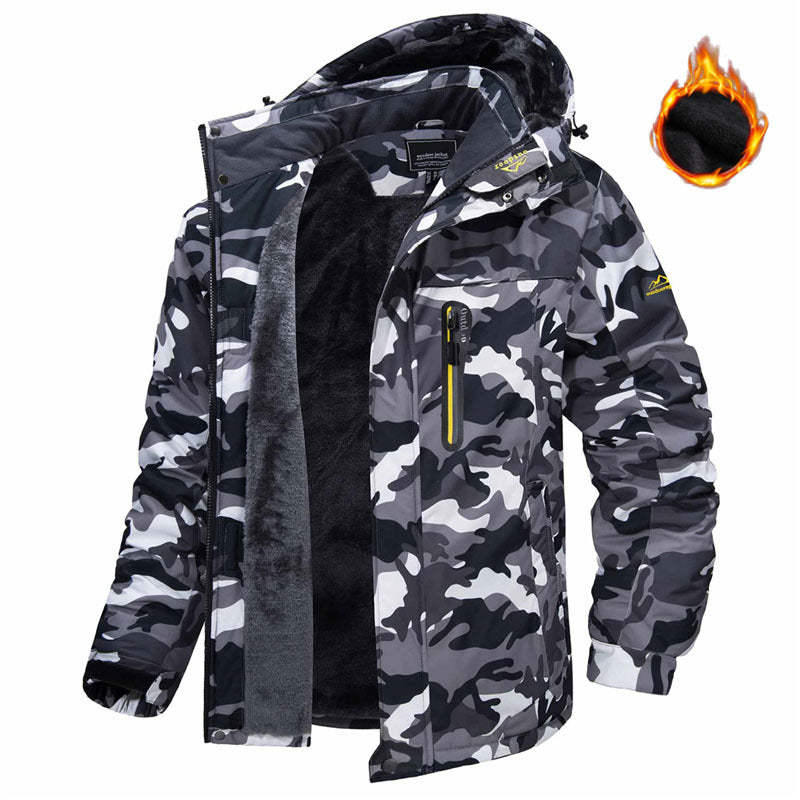 Man in a fleece-lined hooded winter parka