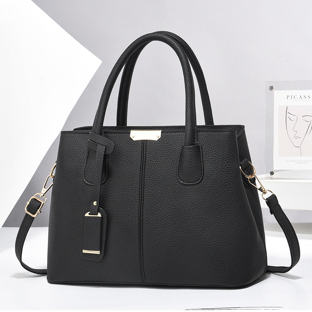 Structured vegan leather tote bag