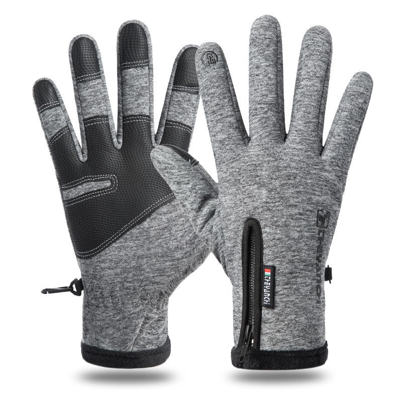 Black waterproof winter gloves with zip pocket