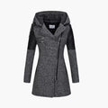 Women's Long Coat with Hood and Asymmetric Zip